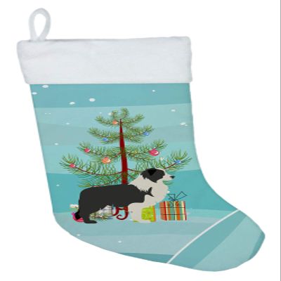 Caroline's Treasures BB2941CS Black Border Collie Merry Christmas Tree Christmas Stocking Fireplace Hanging Stockings Christmas Season Party Decor Family Holiday Decorations
