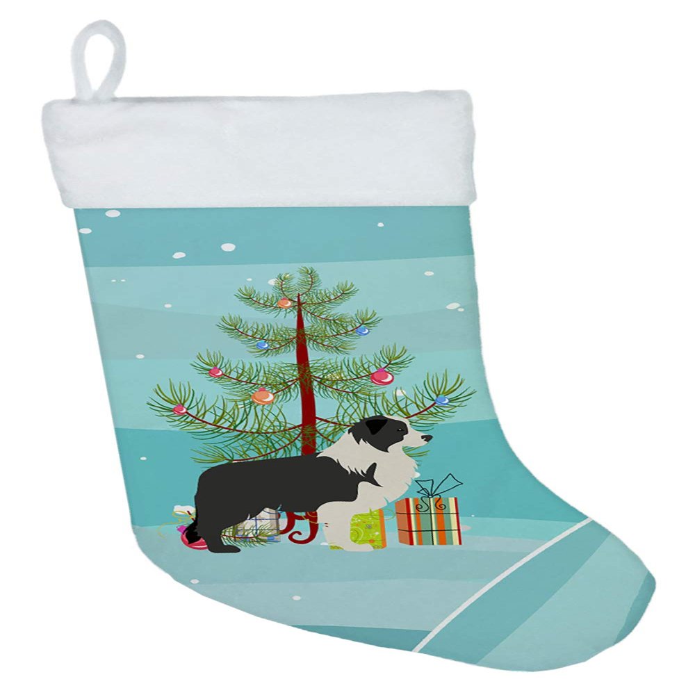 Caroline's Treasures BB2941CS Black Border Collie Merry Christmas Tree Christmas Stocking Fireplace Hanging Stockings Christmas Season Party Decor Family Holiday Decorations