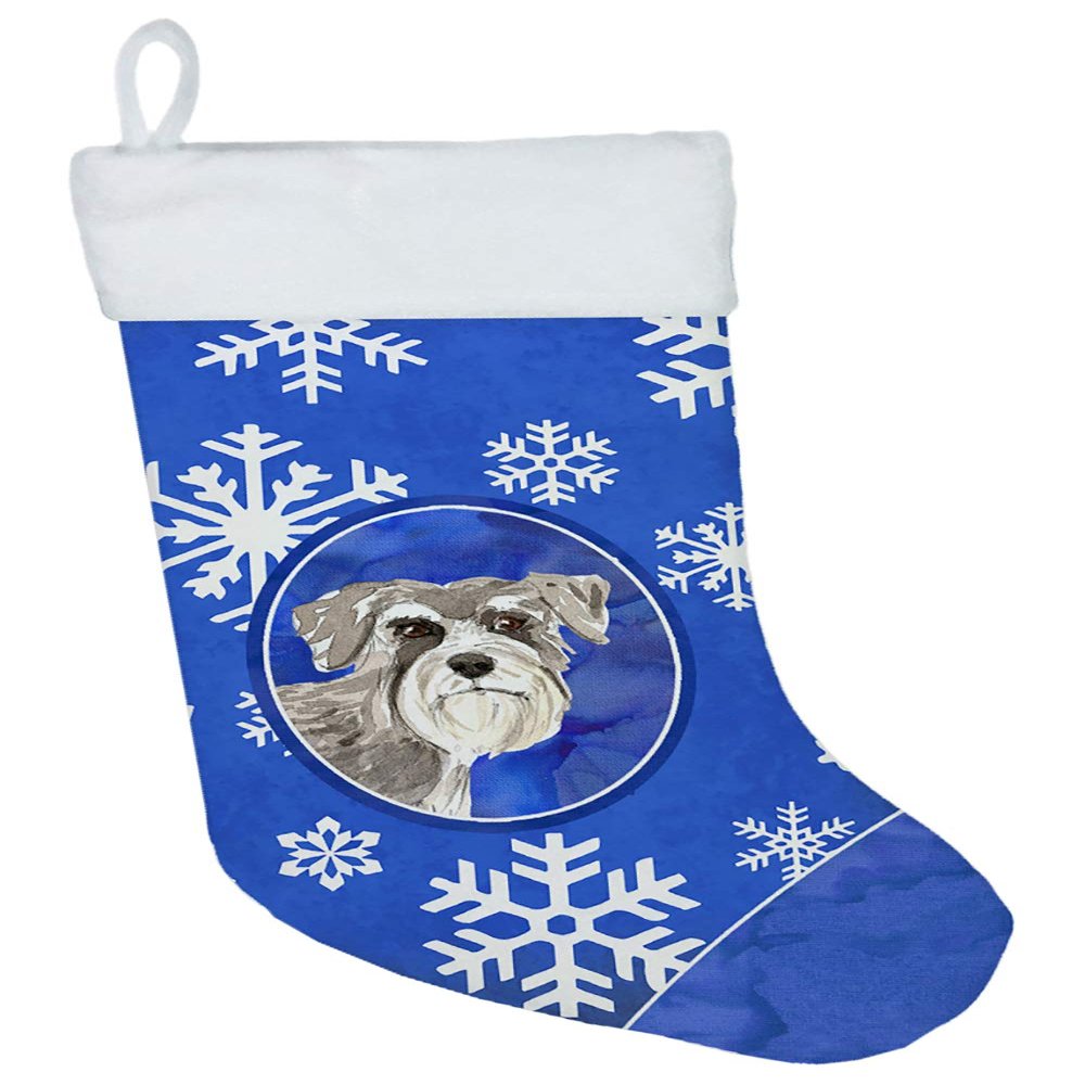 Caroline's Treasures CK3904CS Schnauzer #1 Winter Snowflakes Christmas Stocking Fireplace Hanging Stockings Christmas Season Party Decor Family Holiday Decorations