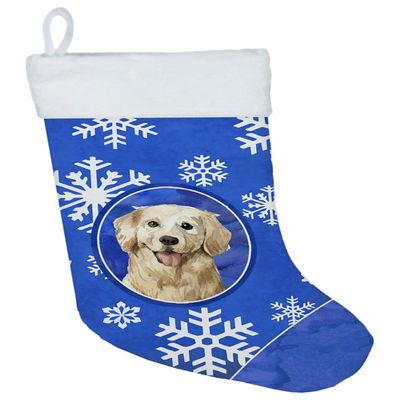 Caroline's Treasures CK3916CS Golden Retriever Winter Snowflakes Christmas Stocking Fireplace Hanging Stockings Christmas Season Party Decor Family Holiday Decorations