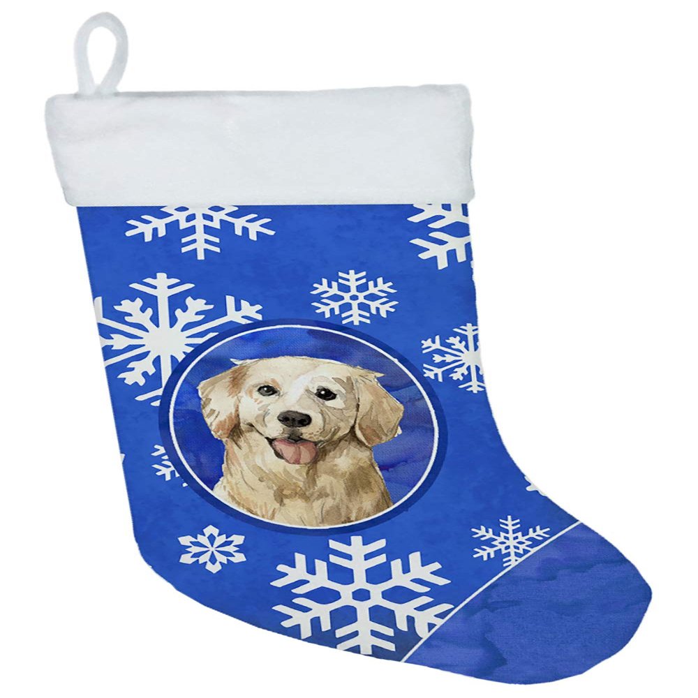 Caroline's Treasures CK3916CS Golden Retriever Winter Snowflakes Christmas Stocking Fireplace Hanging Stockings Christmas Season Party Decor Family Holiday Decorations