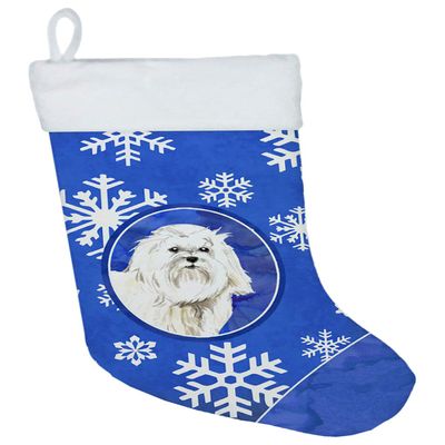 Caroline's Treasures CK3909CS Maltese Winter Snowflakes Christmas Stocking Fireplace Hanging Stockings Christmas Season Party Decor Family Holiday Decorations