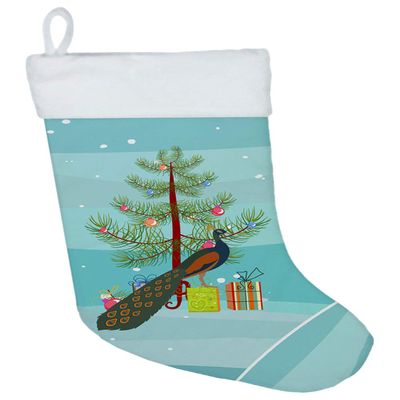 Caroline's Treasures BB9292CS Indian Peacock Peafowl Christmas Christmas Stocking, Teal Fireplace Hanging Stockings Christmas Season Party Decor Family Holiday Decorations