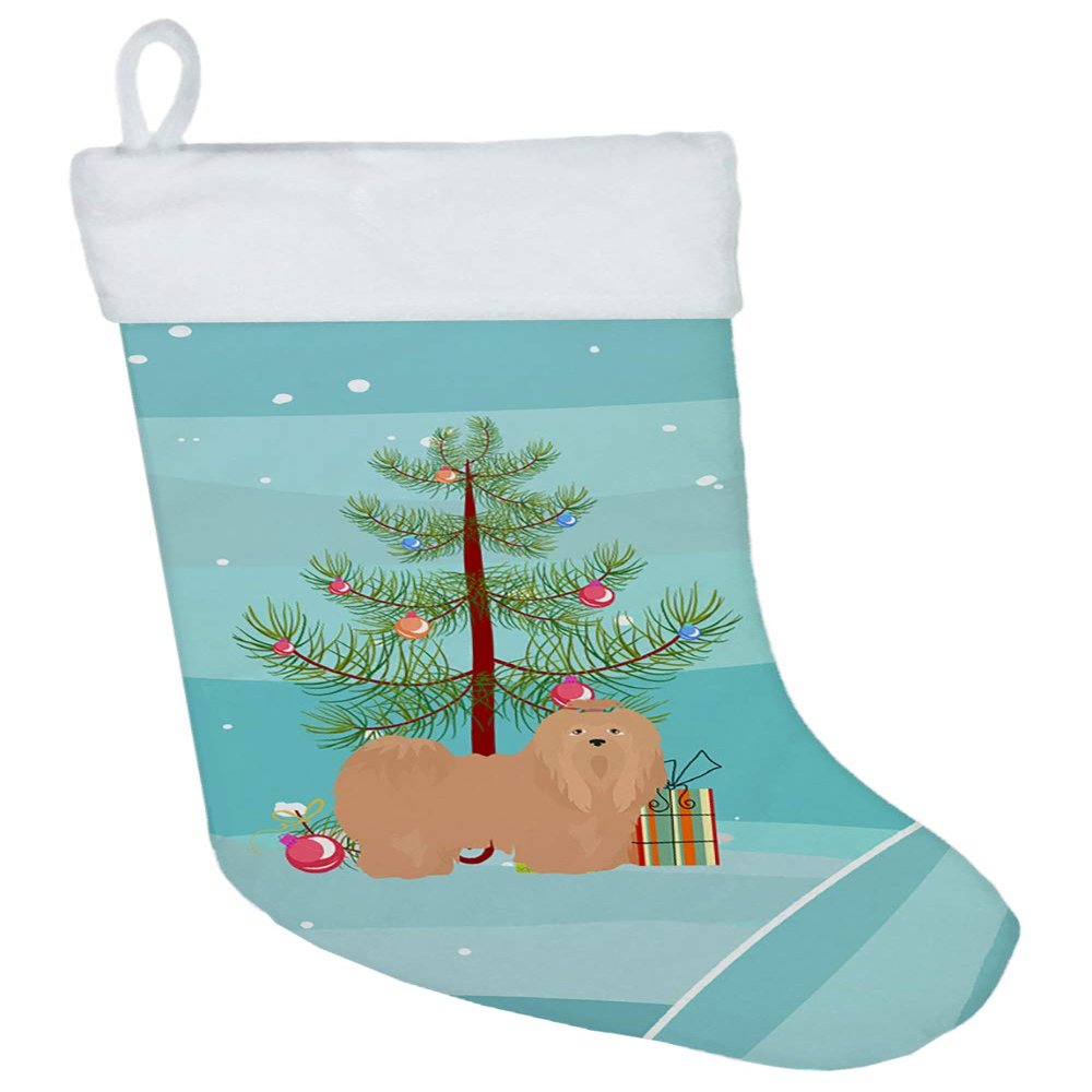 Caroline's Treasures CK3468CS Tan Lhasa Apso Christmas Tree Christmas Stocking Fireplace Hanging Stockings Christmas Season Party Decor Family Holiday Decorations