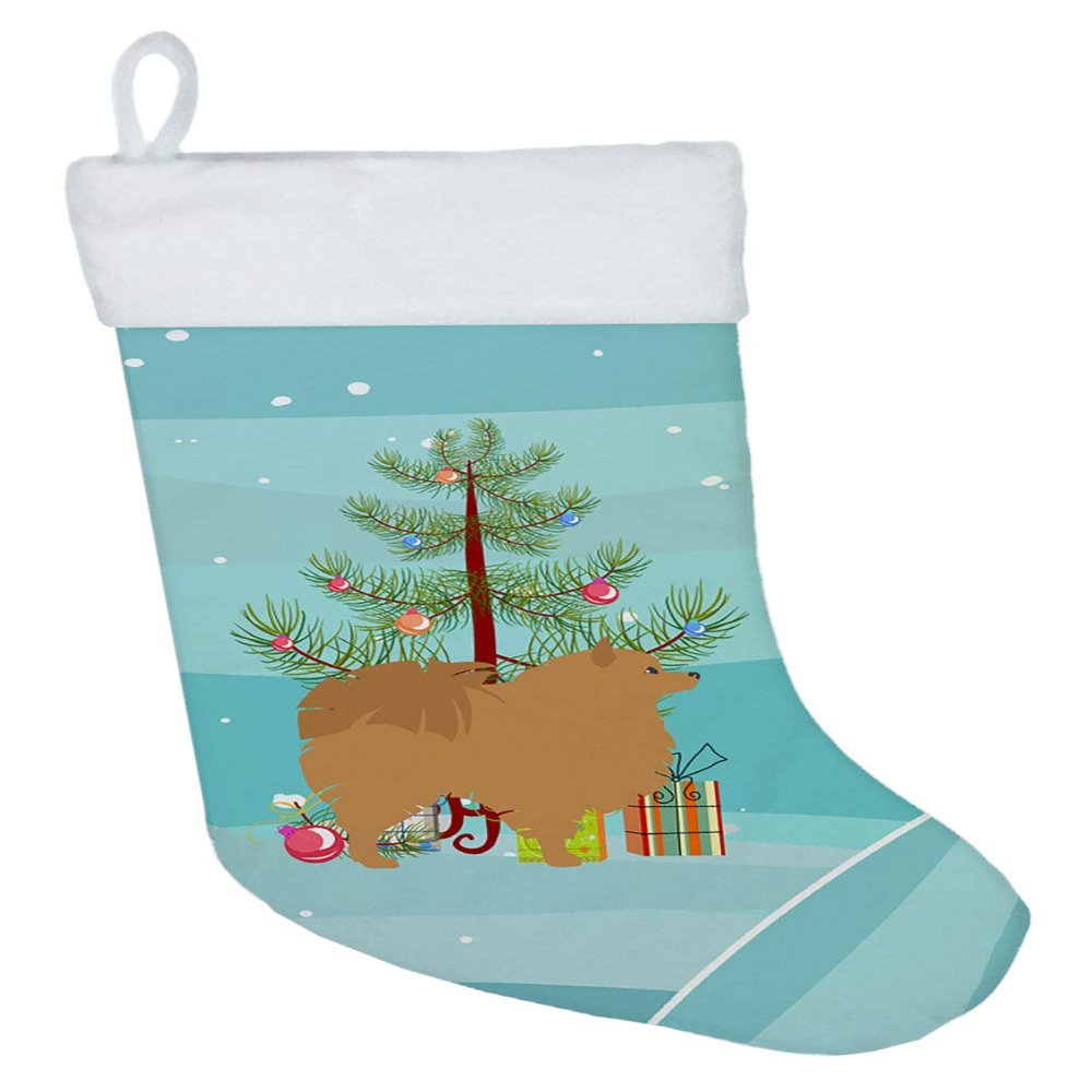 Caroline's Treasures BB2960CS Pomeranian Merry Christmas Tree Christmas Stocking Fireplace Hanging Stockings Christmas Season Party Decor Family Holiday Decorations