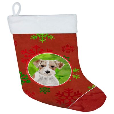 Caroline's Treasures CK3975CS Christmas Snowflakes Jack Russell Terrier Christmas Stocking Fireplace Hanging Stockings Christmas Season Party Decor Family Holiday Decorations