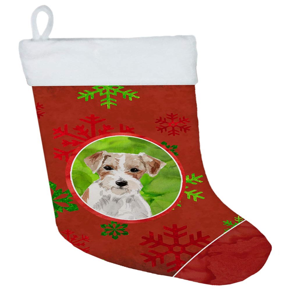 Caroline's Treasures CK3975CS Christmas Snowflakes Jack Russell Terrier Christmas Stocking Fireplace Hanging Stockings Christmas Season Party Decor Family Holiday Decorations
