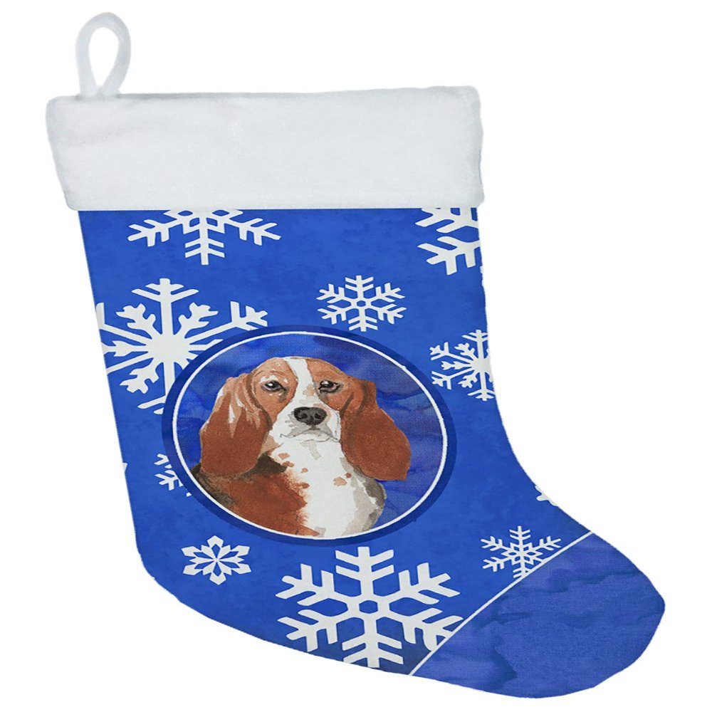 Caroline's Treasures CK3928CS Basset Hound Winter Snowflakes Christmas Stocking Fireplace Hanging Stockings Christmas Season Party Decor Family Holiday Decorations