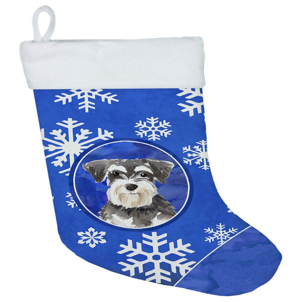 Caroline's Treasures CK3908CS Schnauzer #2 Winter Snowflakes Christmas Stocking Fireplace Hanging Stockings Christmas Season Party Decor Family Holiday Decorations
