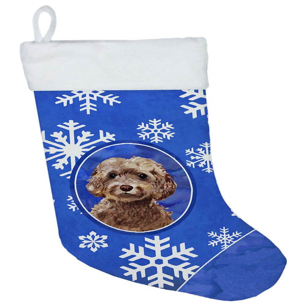 Caroline's Treasures CK3946CS Winter Snowflakes Brown Cockapoo Christmas Stocking Fireplace Hanging Stockings Christmas Season Party Decor Family Holiday Decorations