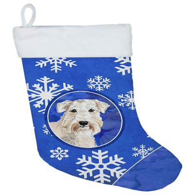 Caroline's Treasures CK3895CS Wheaten Terrier Winter Snowflakes Christmas Stocking Fireplace Hanging Stockings Christmas Season Party Decor Family Holiday Decorations