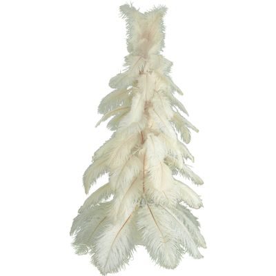 3FT White Christmas Tree Real White Ostrich Feather Branches with Metal Stand Included Indoor Outdoor