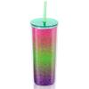 Home Tune Rainbow Tumbler with Straw, Glitter Double Wall, 21oz - Green view 1