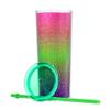 Home Tune Rainbow Tumbler with Straw, Glitter Double Wall, 21oz - Green view 2
