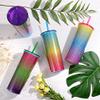 Home Tune Rainbow Tumbler with Straw, Glitter Double Wall, 21oz - Green view 4