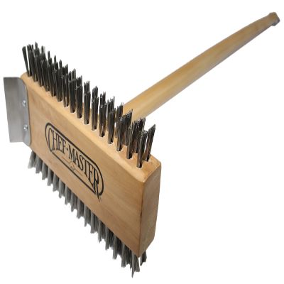 Chef-Master 90042 Broiler Brush & Scraper with 30" Wooden Handle, Each
