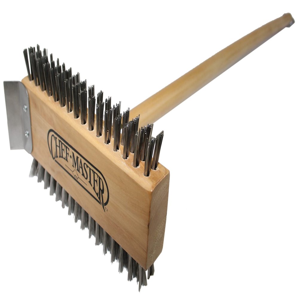 Chef-Master 90042 Broiler Brush & Scraper with 30" Wooden Handle, Each
