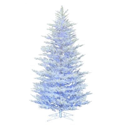 Vickerman 5.5' x 47" Flocked Cedar Pine Artificial Christmas Tree, Low Voltage LED Pure White and Blue Wide Angle 3mm Twinkle Lights- Snow Covered Faux Tree - Seasonal Indoor Home Decor