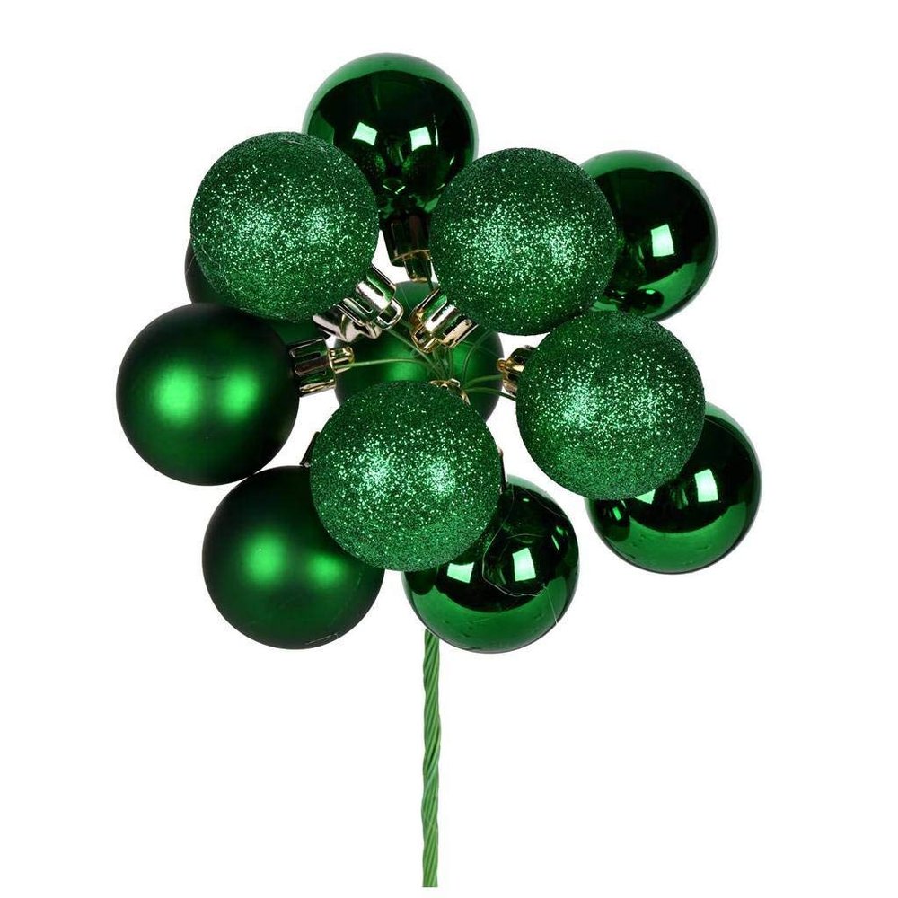 12" Green Ball Ornament Pick 4/Bg