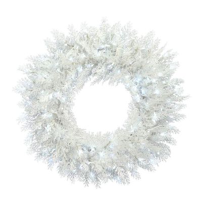 Vickerman 30" Flocked Cedar Pine Artificial Christmas Wreath, Low Voltage LED Pure White 3mm Wide Angle Twinkle Lights - Faux Flocked Christmas Wreath - Seasonal Wall Decor