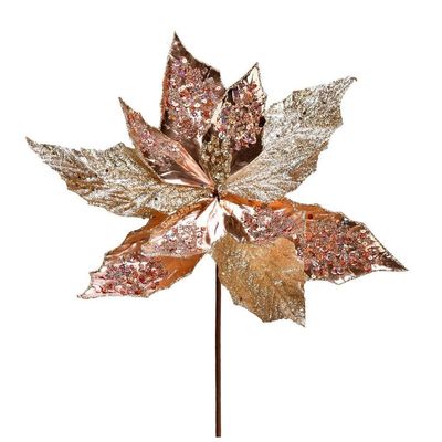 13 RoseGold Poinsettia Sequin Spray 6Bg