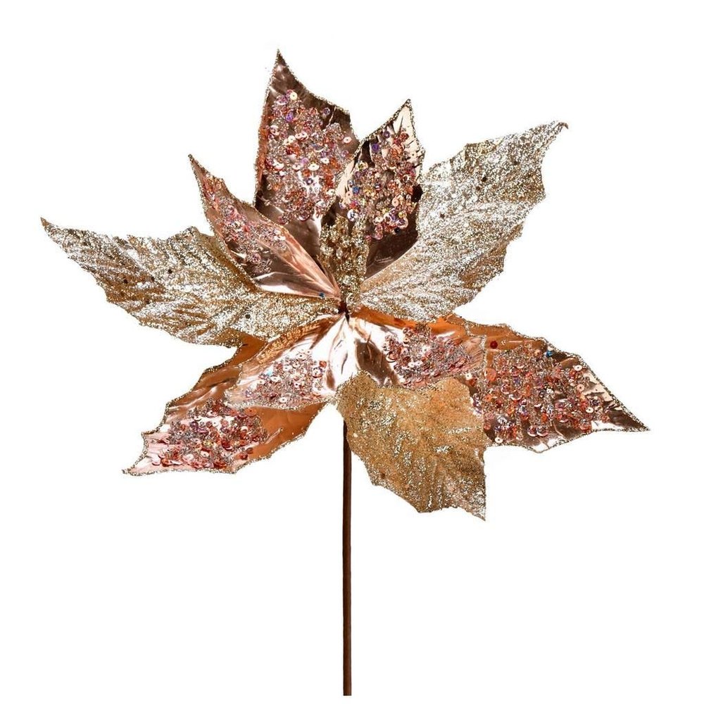 13 RoseGold Poinsettia Sequin Spray 6Bg