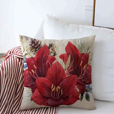 Throw Pillow Covers 18" x 18" Flora Pink Aquarelle Watercolor Red Flowers Amaryllis Natural Nature Berry Bloom Blossom Botanic Cushion Square Linen Pillowcase for Winter Home Decoration