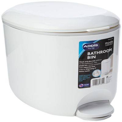 Addis Premium Deluxe Bathroom Pedal Bin with Inner, 3.5 Litre, White Grey, 29 x 18.5 x 23cm