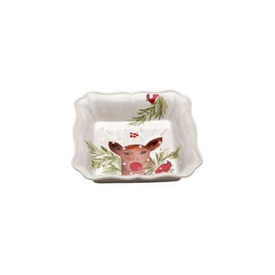 Casafina Ceramic 10" Square Baker - Deer Friends Collection, White | Oven & Dishwasher Safe Bakeware | Food Safe Glazing | Restaurant Quality Dinnerware