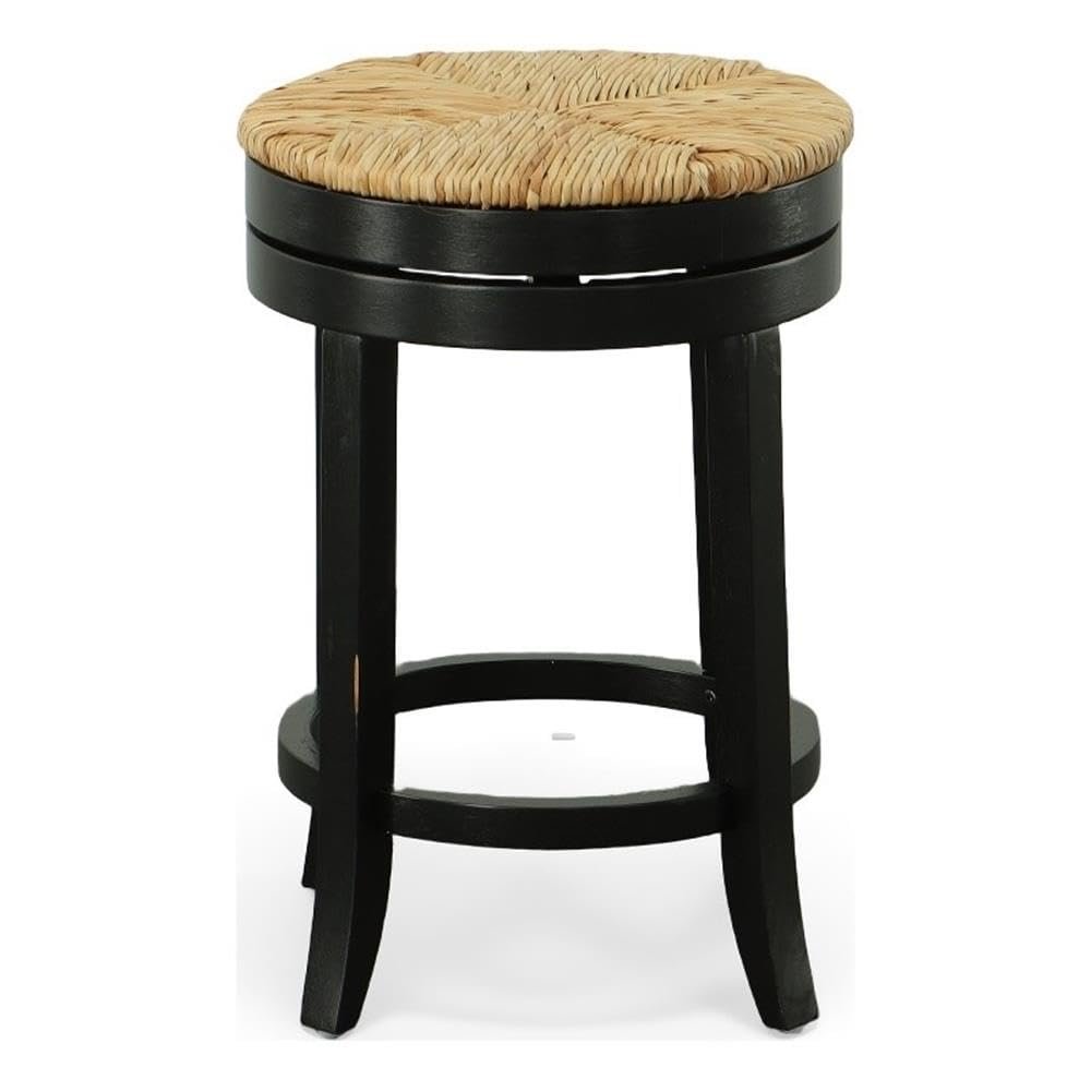 Carolina Classic Irving 24" Swivel Rush Seat Counter Stool in Antique Black