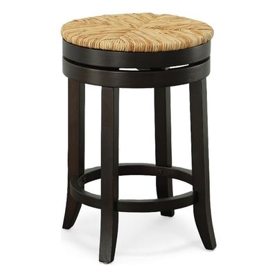 Carolina Classic Irving 24" Espresso Wood and Rush Swivel Counter Stool