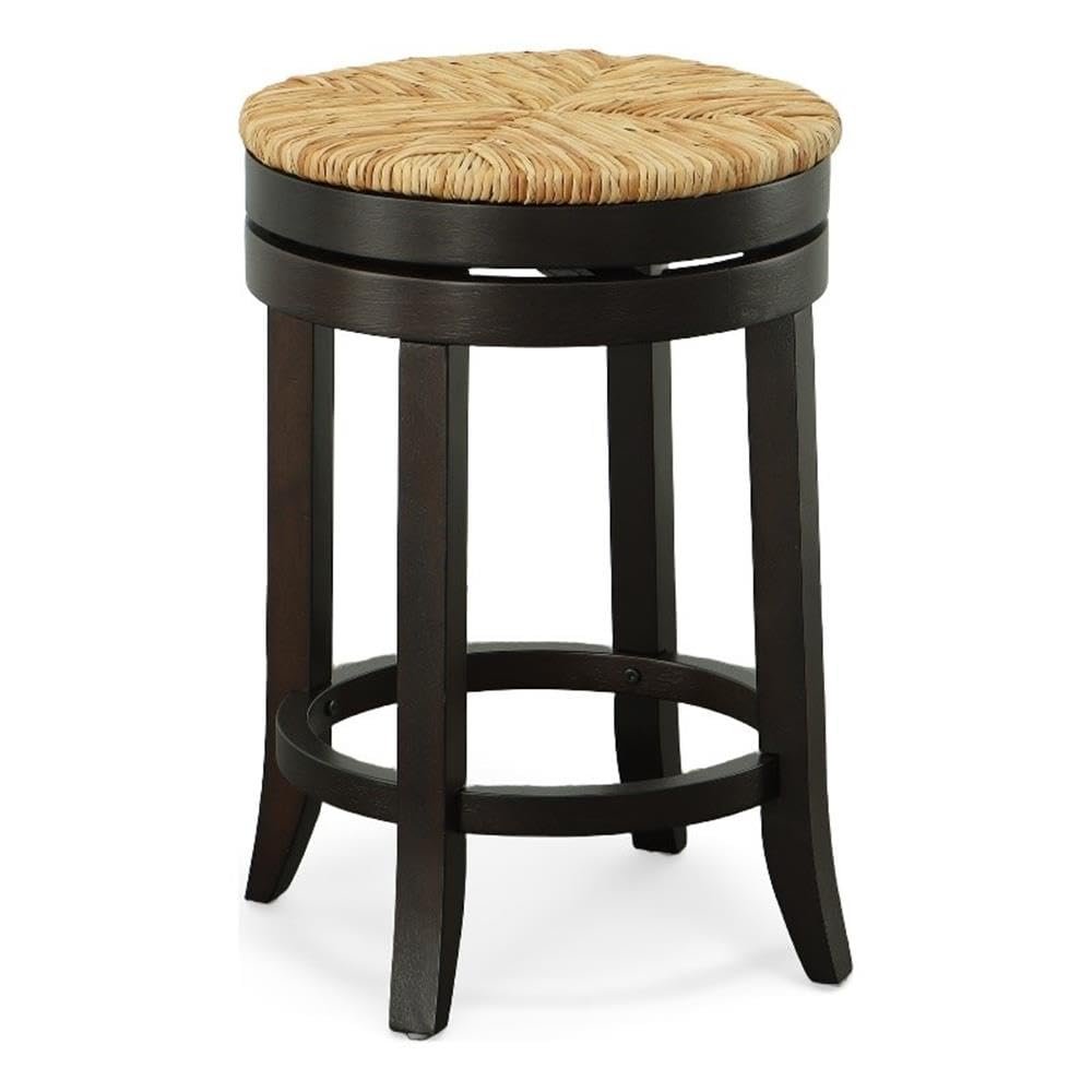 Carolina Classic Irving 24" Espresso Wood and Rush Swivel Counter Stool