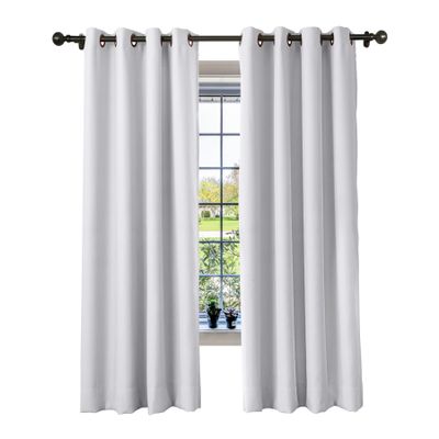 cololeaf Flame Retardant Fire Resistant Room Divider Curtain Panel Drapery for Home Kitchen Office Hotel School Cinema and Hospital- Anti-Bronze Grommet - Greyish White 84W x 84L Inch (1 Panel)