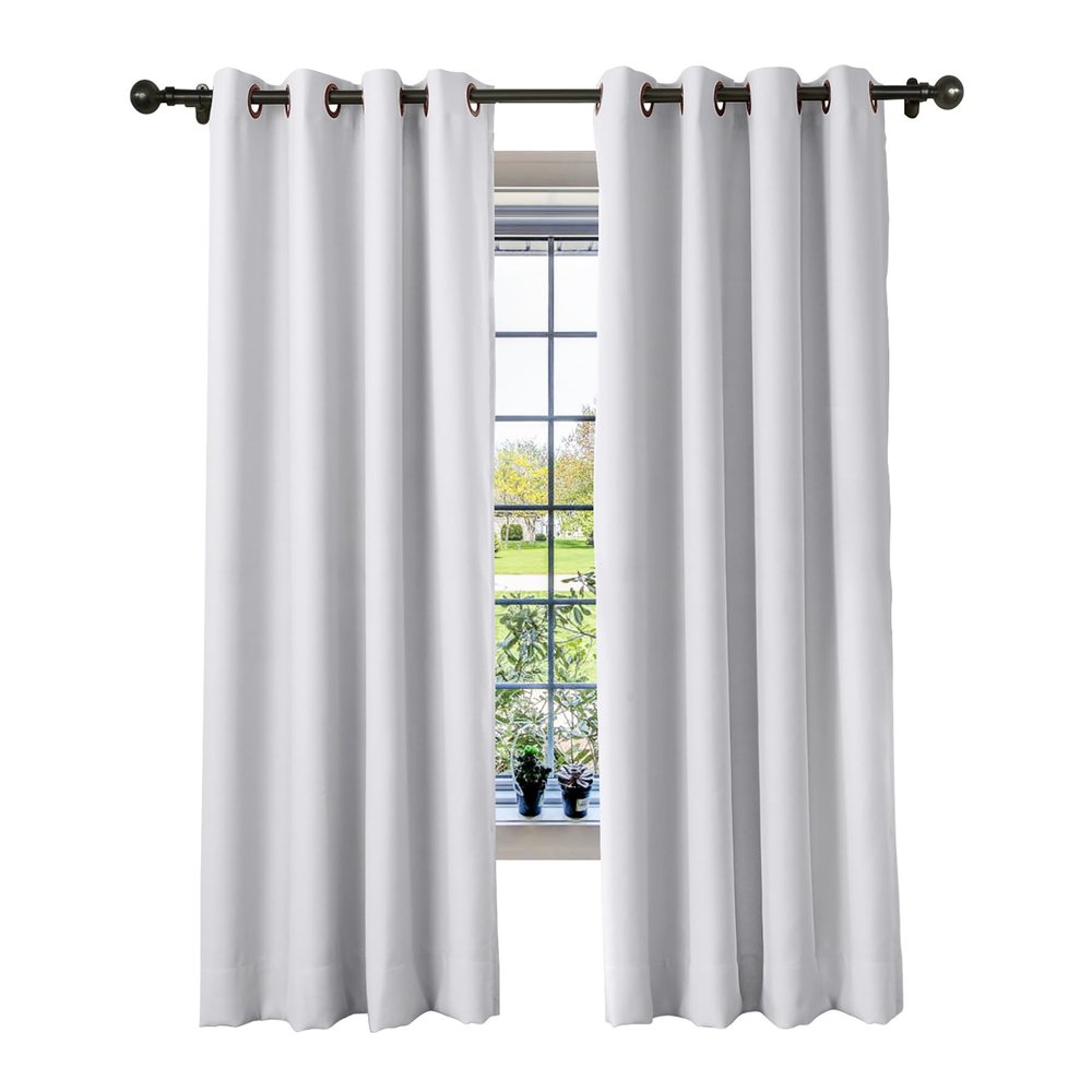 cololeaf Flame Retardant Fire Resistant Room Divider Curtain Panel Drapery for Home Kitchen Office Hotel School Cinema and Hospital- Anti-Bronze Grommet - Greyish White 84W x 84L Inch (1 Panel)