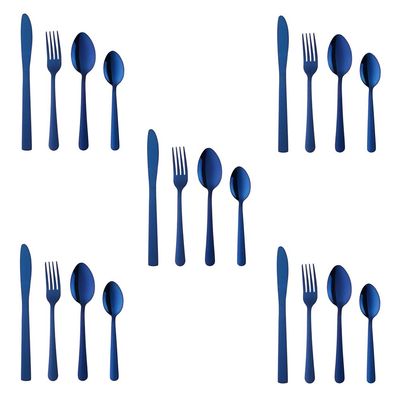 Buyer Star 20-Piece Blue Silverware Flatware Set for 5, Light Weight Cutlery Sets for Travel Camping, Hand Polish, Dishwasher Safe
