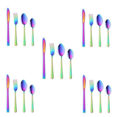 Buyer Star 20-Piece Rainbow Silverware Flatware Set for 5, Light Weight Cutlery Sets for Travel Camping, Hand Polish, Dishwasher Safe