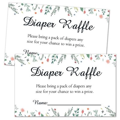 50 Count Charming Floral Diaper Raffle Tickets Baby Shower Game, Baby Shower Girl or Boy Diaper Raffle Tickets.