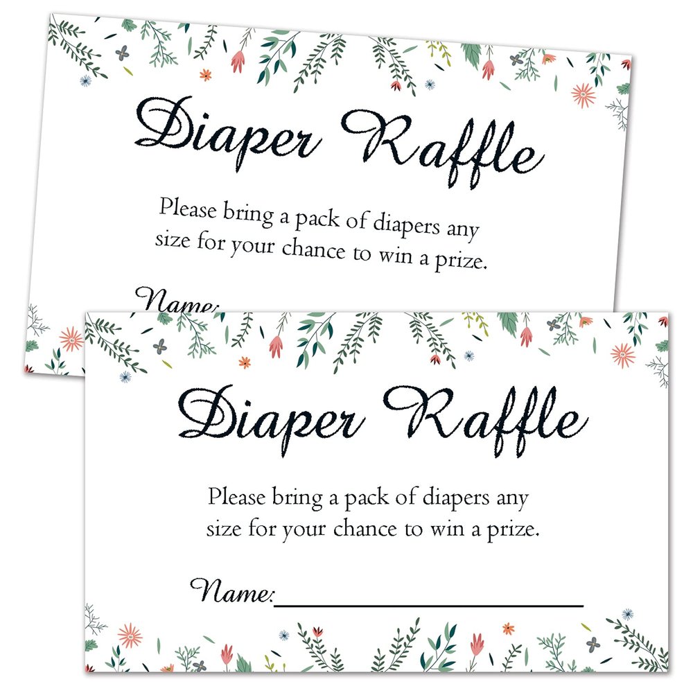 50 Count Charming Floral Diaper Raffle Tickets Baby Shower Game, Baby Shower Girl or Boy Diaper Raffle Tickets.