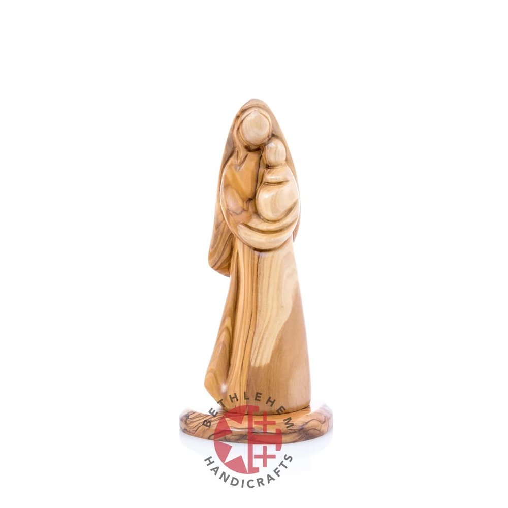 Bethlehem Handicrafts Olive Wood Carved Virgin Mary with The Holy Child (Abstract)