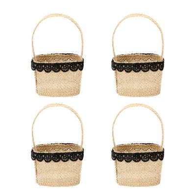 4Pcs Burlap Wedding Flower Girl Basket With Bowknot For Vintage Rustic Wedding Ceremony
