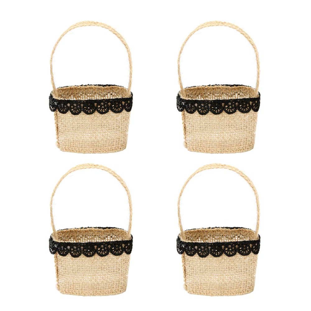 4Pcs Burlap Wedding Flower Girl Basket With Bowknot For Vintage Rustic Wedding Ceremony