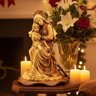 Bethlehem Handicrafts Olive Wood Crowned Virgin Mary with Baby Jesus