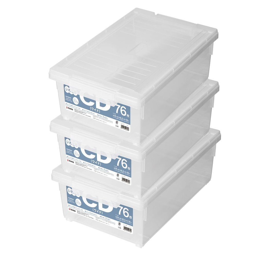 Tenma Disc Storage Box, CD Storage Box, Wide, Set of 3, Clear, Approx. 7.1 x 11.4 x 18.3 inches (18 x 29 x 46.5 cm)