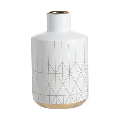 A&B Home 10" Vase - Gloss White, Gold