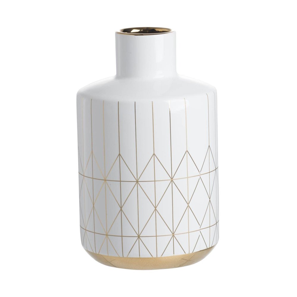 A&B Home 10" Vase - Gloss White, Gold