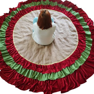 Luxury Burlap Christmas Tree Skirt with Red & Green Velvet Ruffles, Handmade Rustic Farmhouse Holiday Decor, Extra Large Sizes 35100 Inch, Heirloom-Quality Under Tree Cover