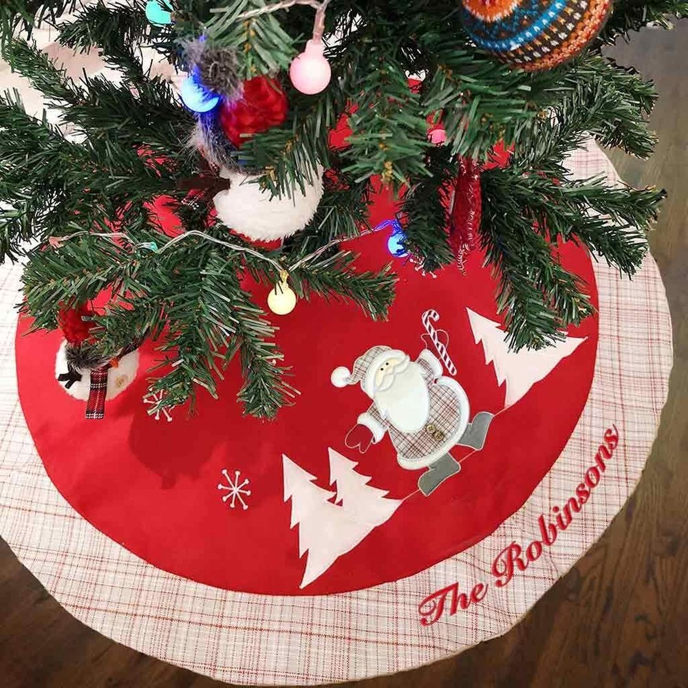 Personalized Christmas Tree Skirt - 60" (Classic Gray Plaid)