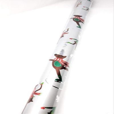 NS Holiday Christmas Wrapping Paper Metallic Reindeer Sleighing with Gridlines Gift Wrap (Bonus: Noelles Xmas Window Gel Clings) Greetings Party Festive 40 Feet 1 Roll