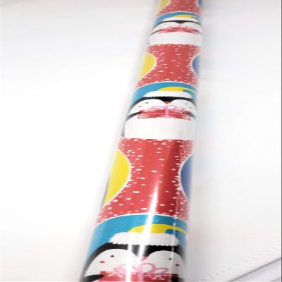 NS Holiday Christmas Wrapping Paper Penguins with Presents Gridlines Gift Wrap (Bonus: Noelles Xmas Window Gel Clings) Greetings Party Festive 30 Feet 1 Roll