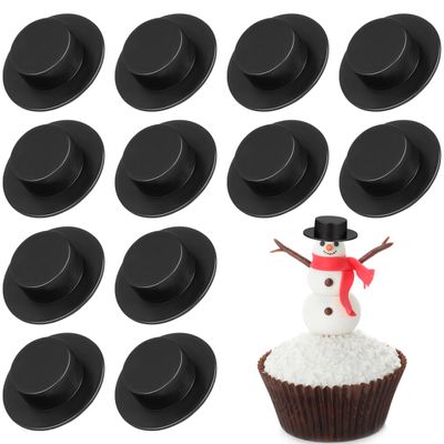 NUOBESTY 50pcs Mini Plastic Top Hats Black Snowman Hats Christmas Wine Bottle Decor Party Supplies(Size M)